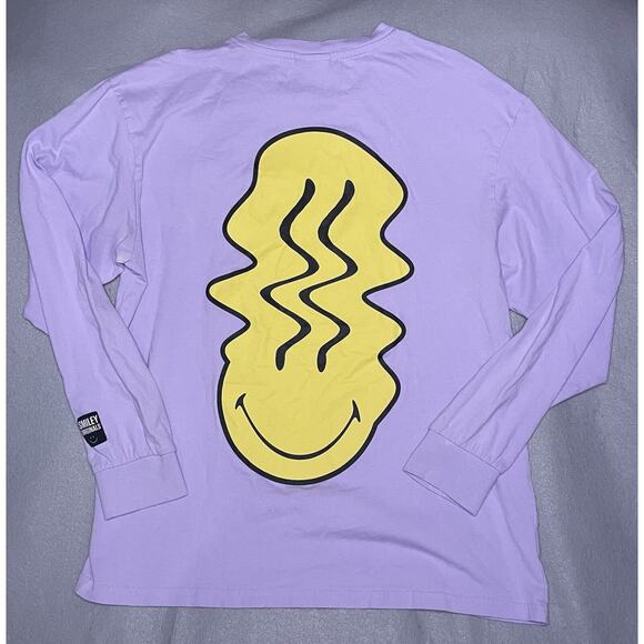 H&M Relaxed Fit Printed Jersey Shirt Light Purple/Smiley Size Medium Small Stain - Picture 4 of 5
